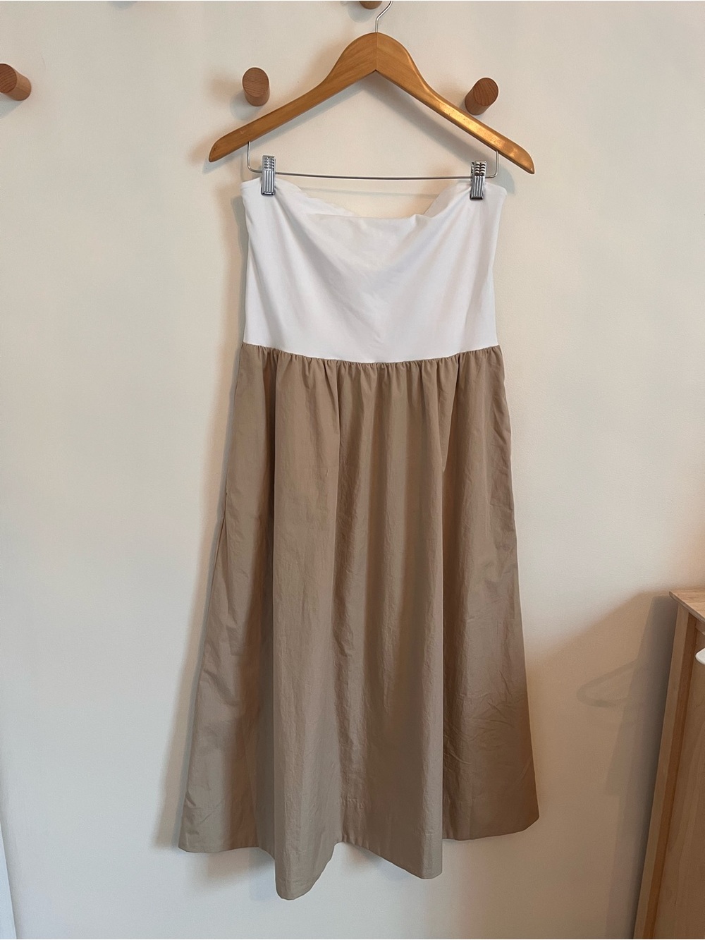 Babaton White and Tan Strapless Midi Dress